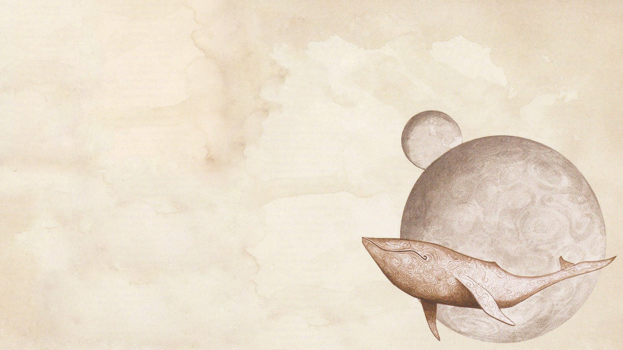 Ornamented whale and planets in space HD Wallpaper