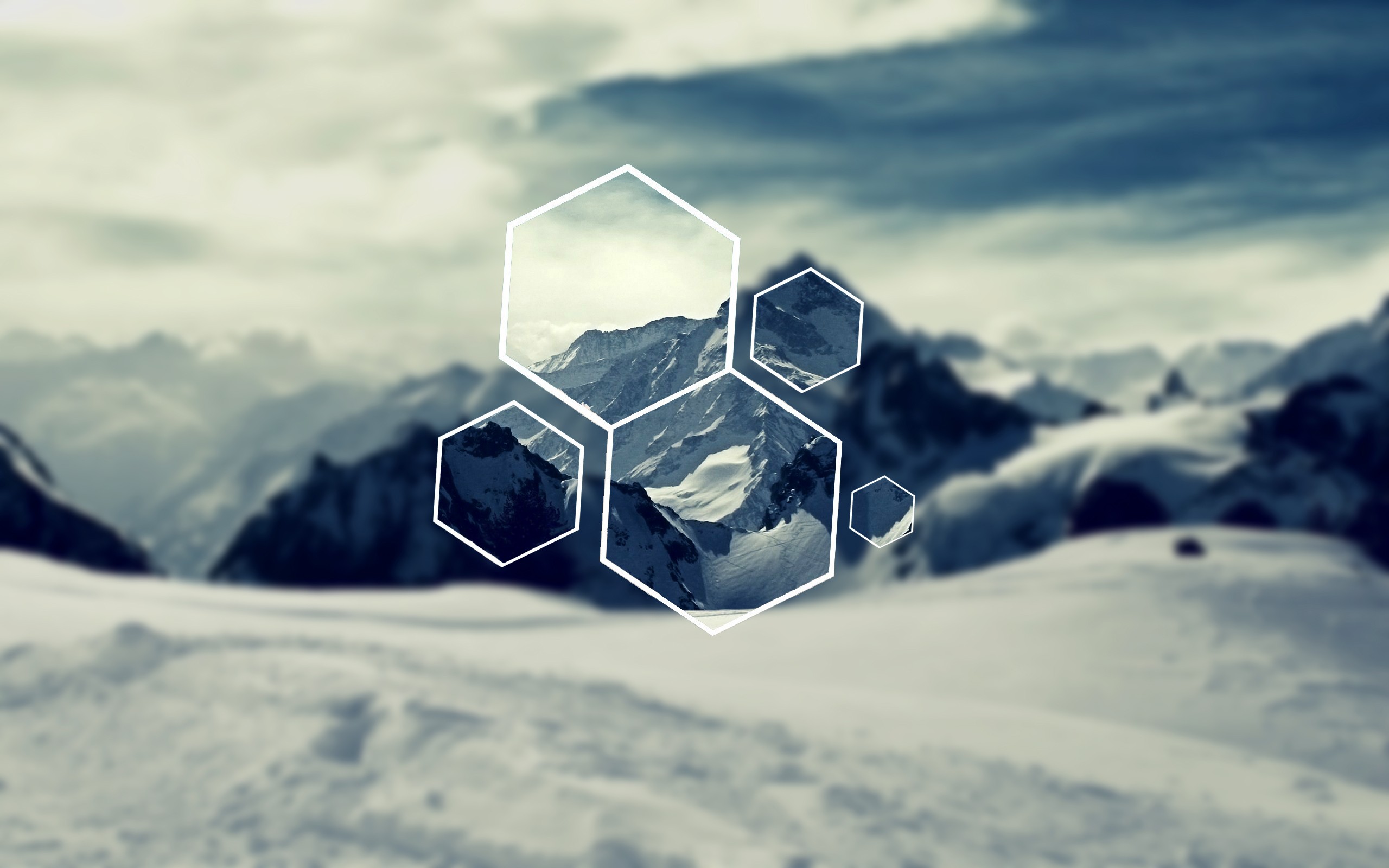Abstract geometric overlay on snowy mountains HD Wallpaper