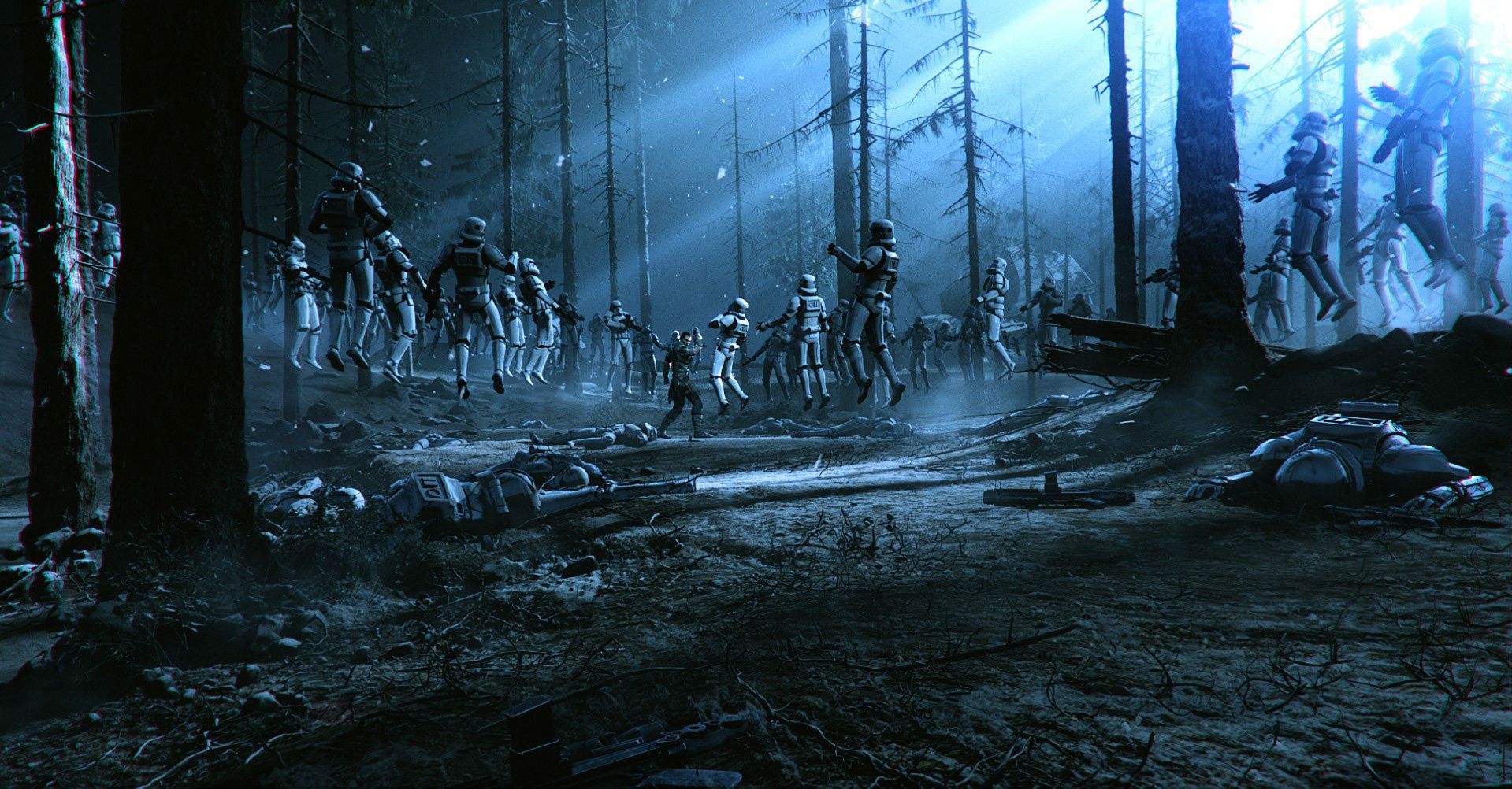 Star Wars: The Force Unleashed artwork of stormtroopers in a forest HD Wallpaper