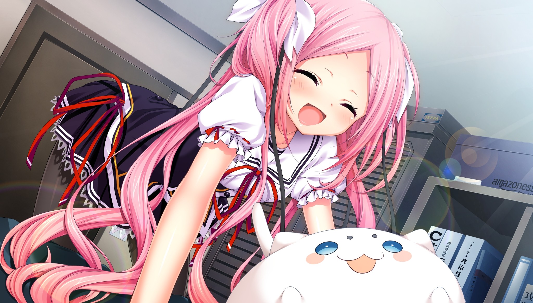 Tsubasa Moegi and a creature in a room HD Wallpaper