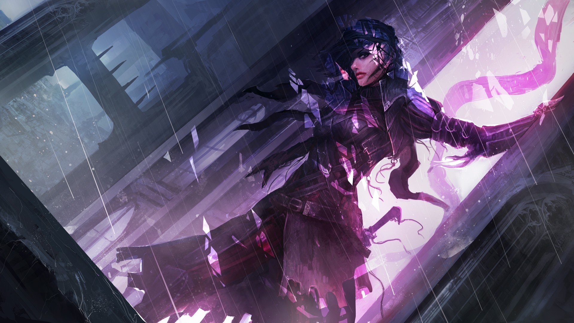 Fantasy art of a woman in purple armor HD Wallpaper