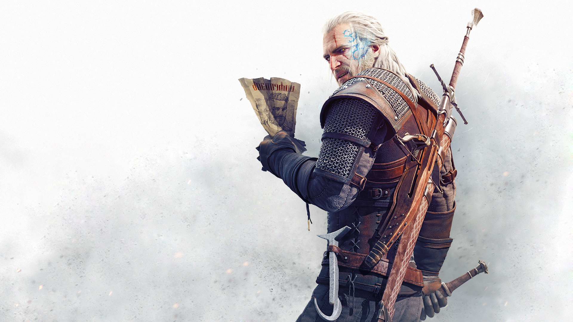 Geralt of Rivia holding a document in The Witcher 3 HD Wallpaper