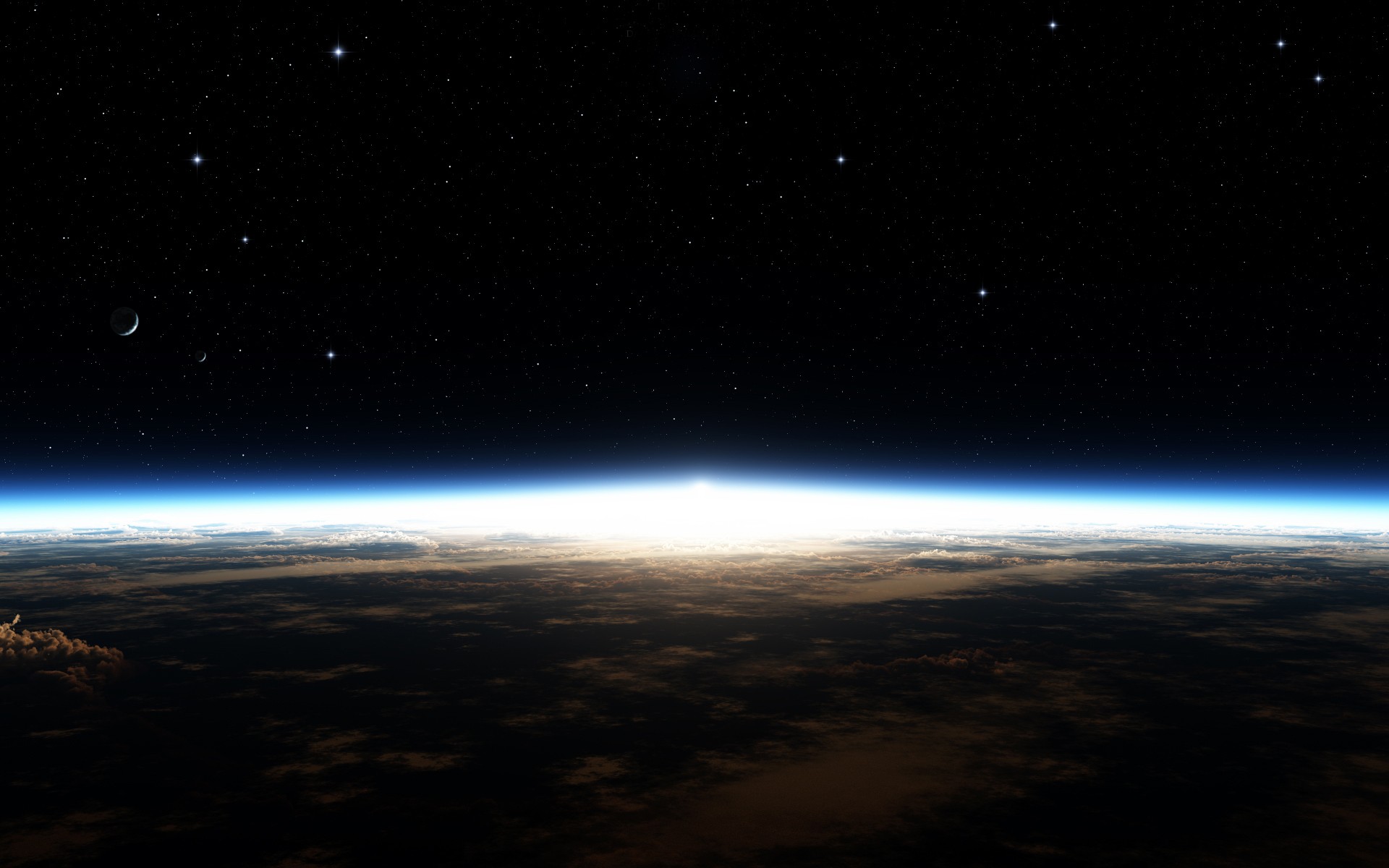 Earth from space with stars and sunrise HD Wallpaper