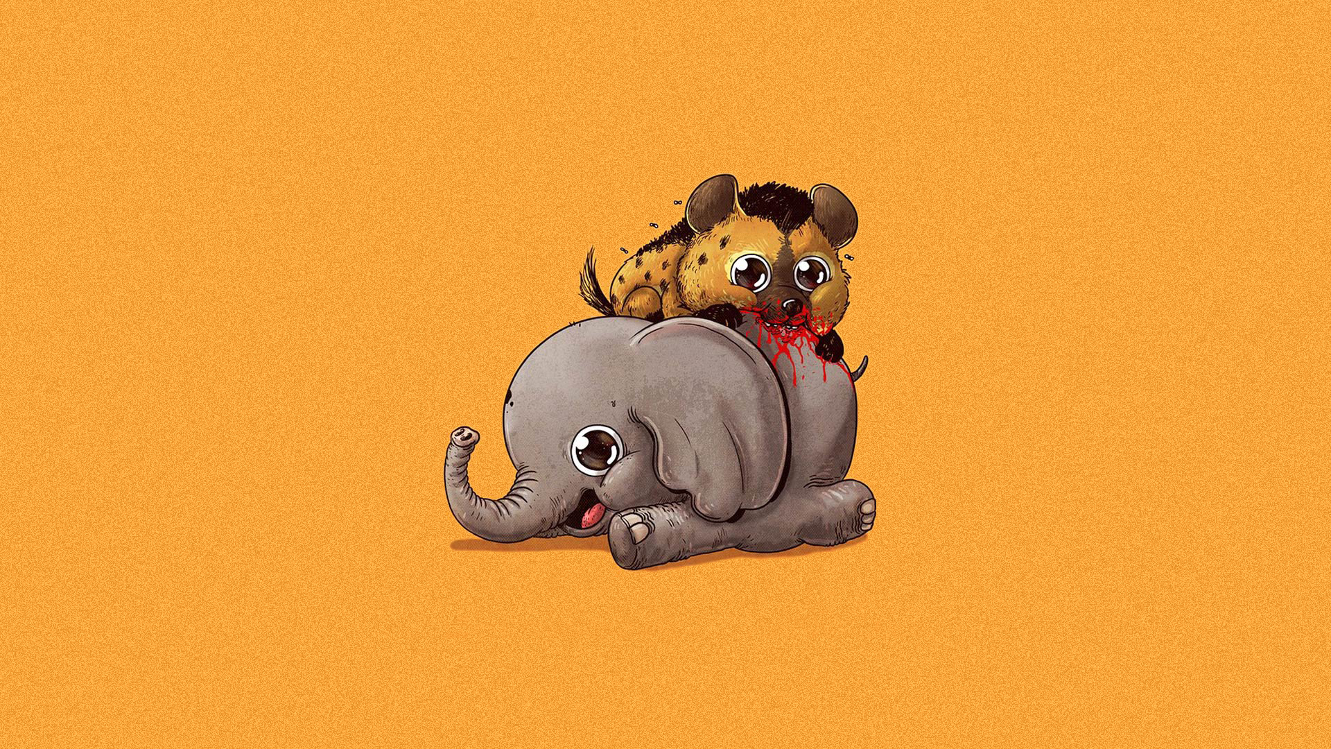 Baby hyena on a baby elephant HD Wallpaper