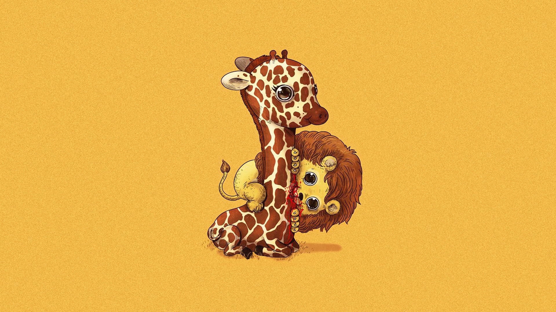 Cartoon giraffe and lion with bloody wound HD Wallpaper