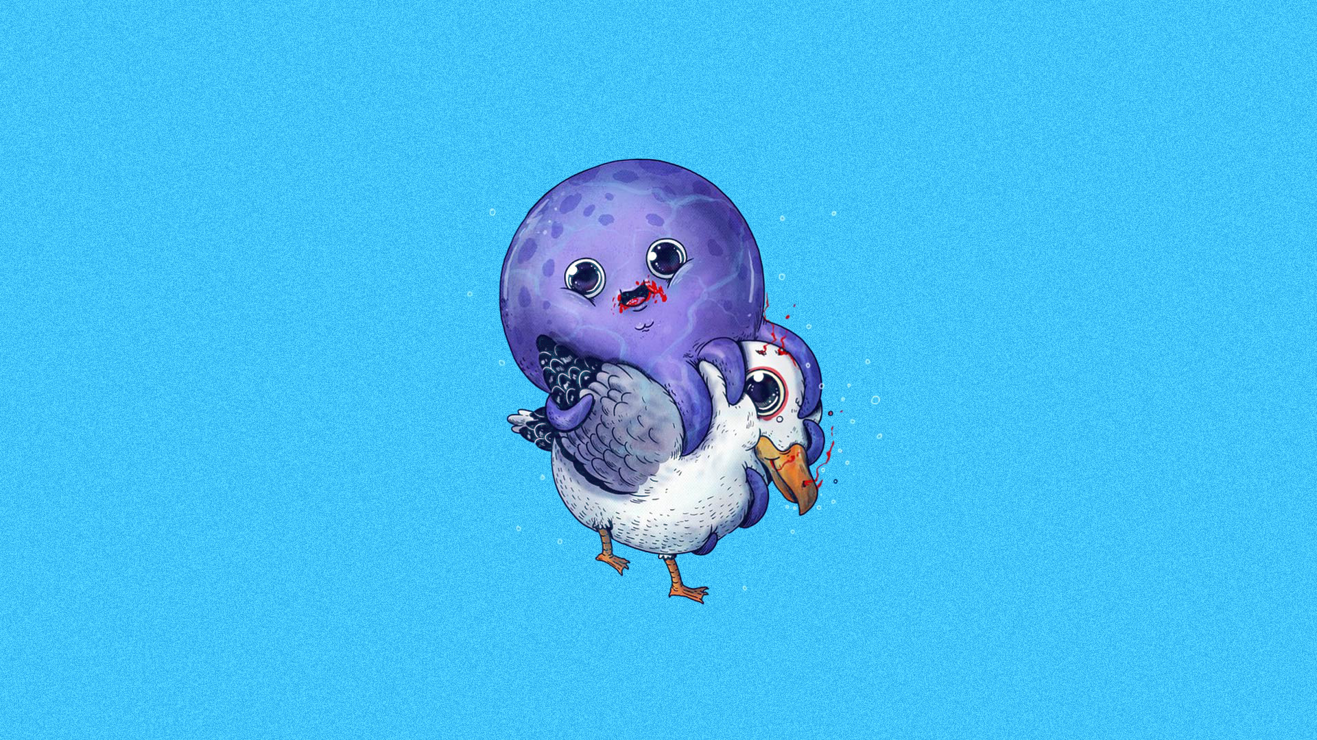 Purple octopus attacking a pigeon HD Wallpaper