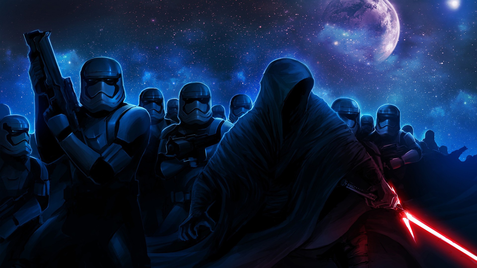 Star Wars Kylo Ren and Stormtroopers on a Planet HD Wallpaper