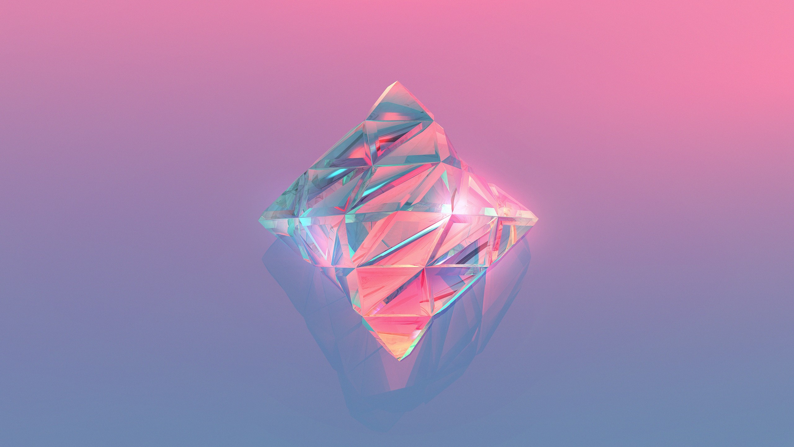Abstract geometric crystal with pink and blue gradient background HD Wallpaper