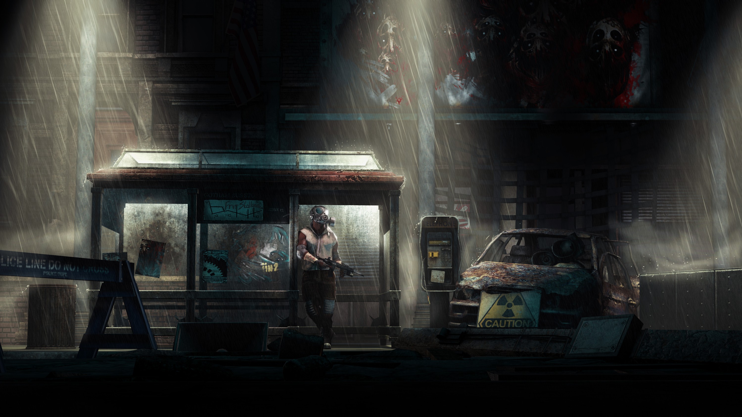 Apocalyptic scene with a lone survivor in the rain HD Wallpaper
