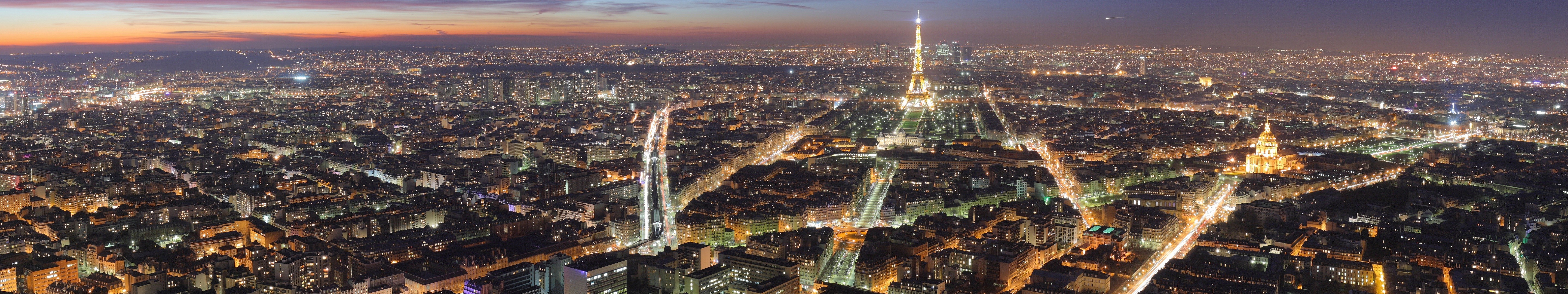 Panoramic view of Paris at night with Eiffel Tower HD Wallpaper