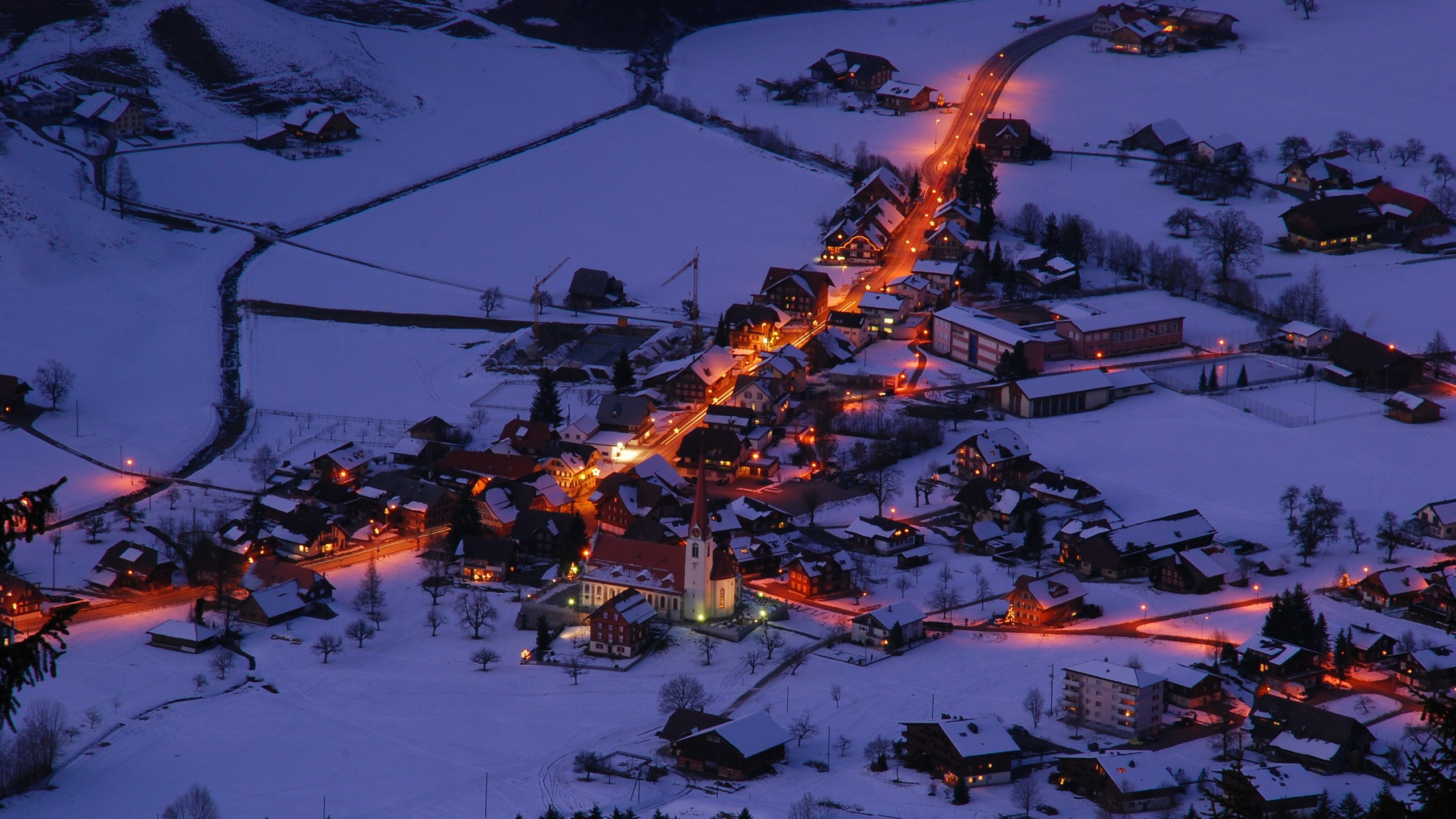 Winter town in Marbach, Germany at dusk HD Wallpaper