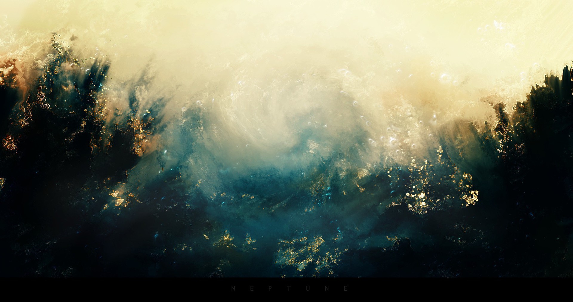 Digital art of Neptune's stormy atmosphere HD Wallpaper