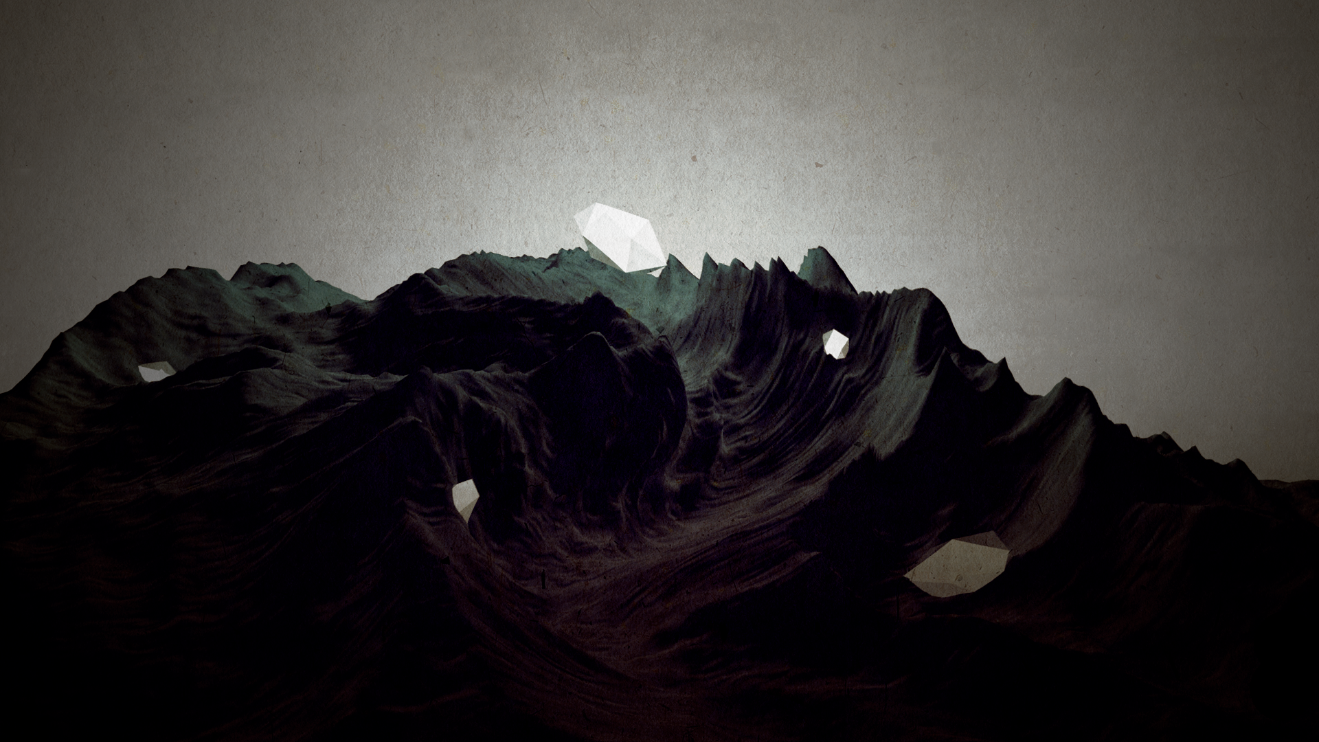Dark digital art of abstract mountains with geometric shapes HD Wallpaper