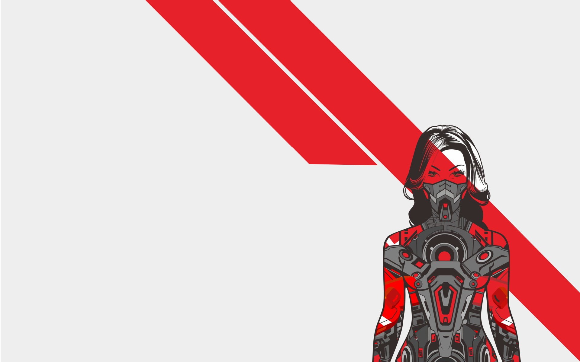 Artwork of a cyborg woman with red accents HD Wallpaper