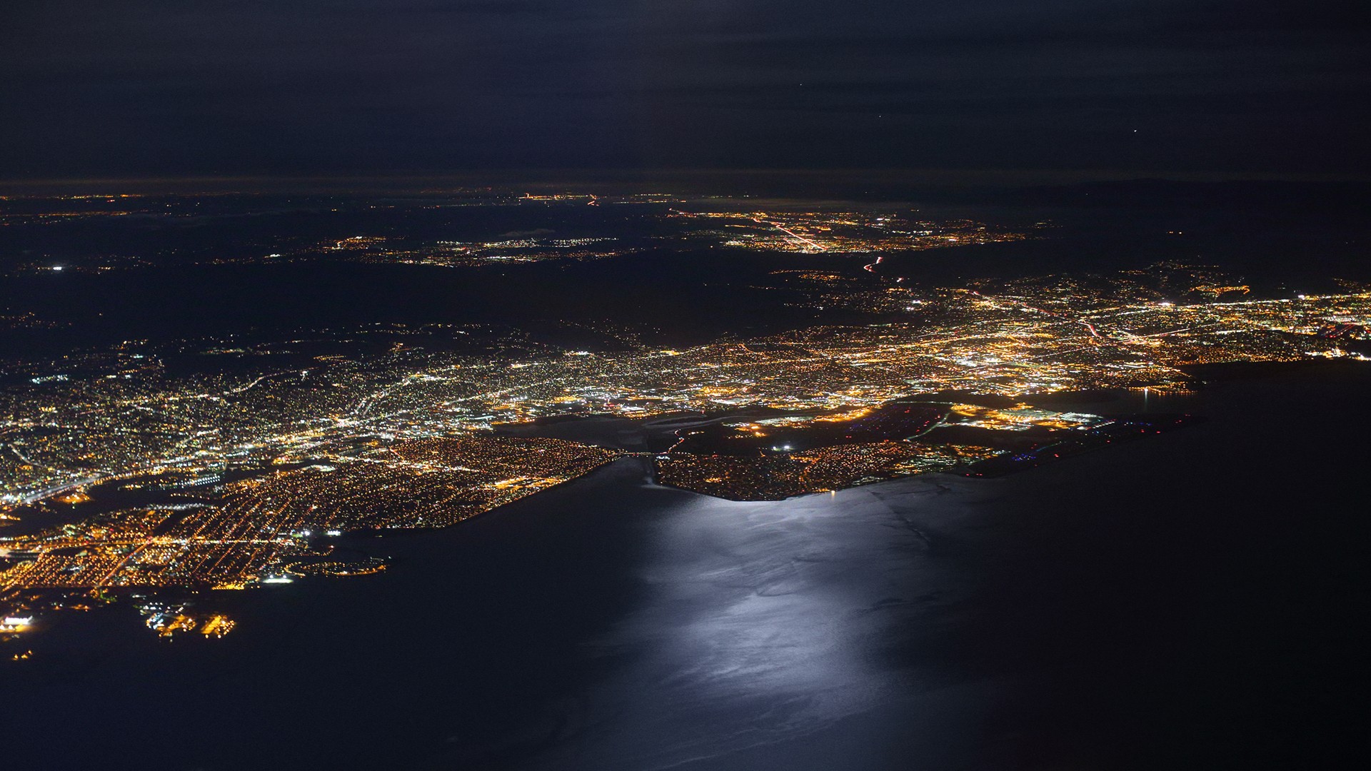 Aerial view of a city at night in California, USA HD Wallpaper