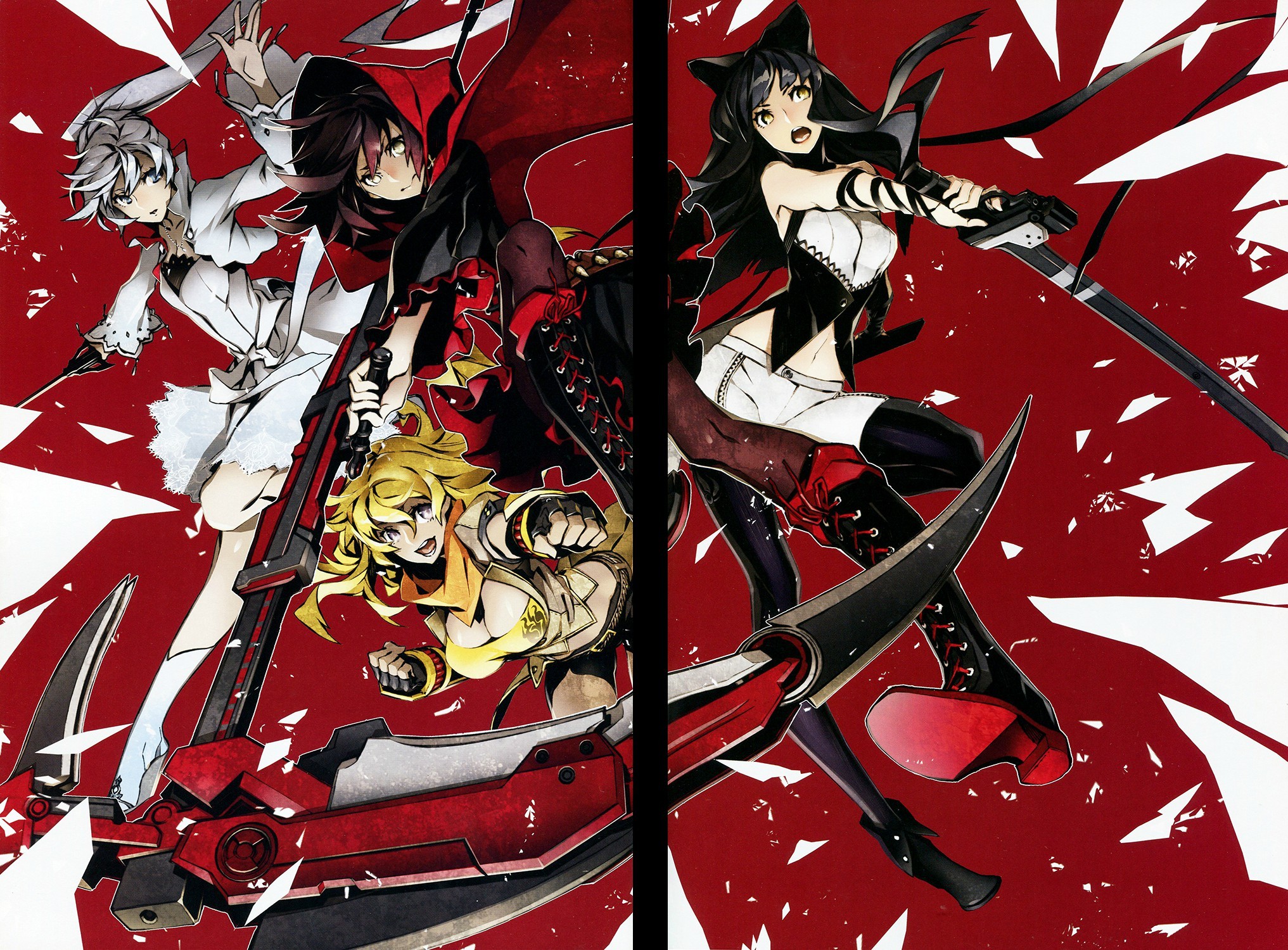 RWBY characters Ruby Rose, Weiss Schnee, Yang Xiao Long, and Blake Belladonna HD Wallpaper