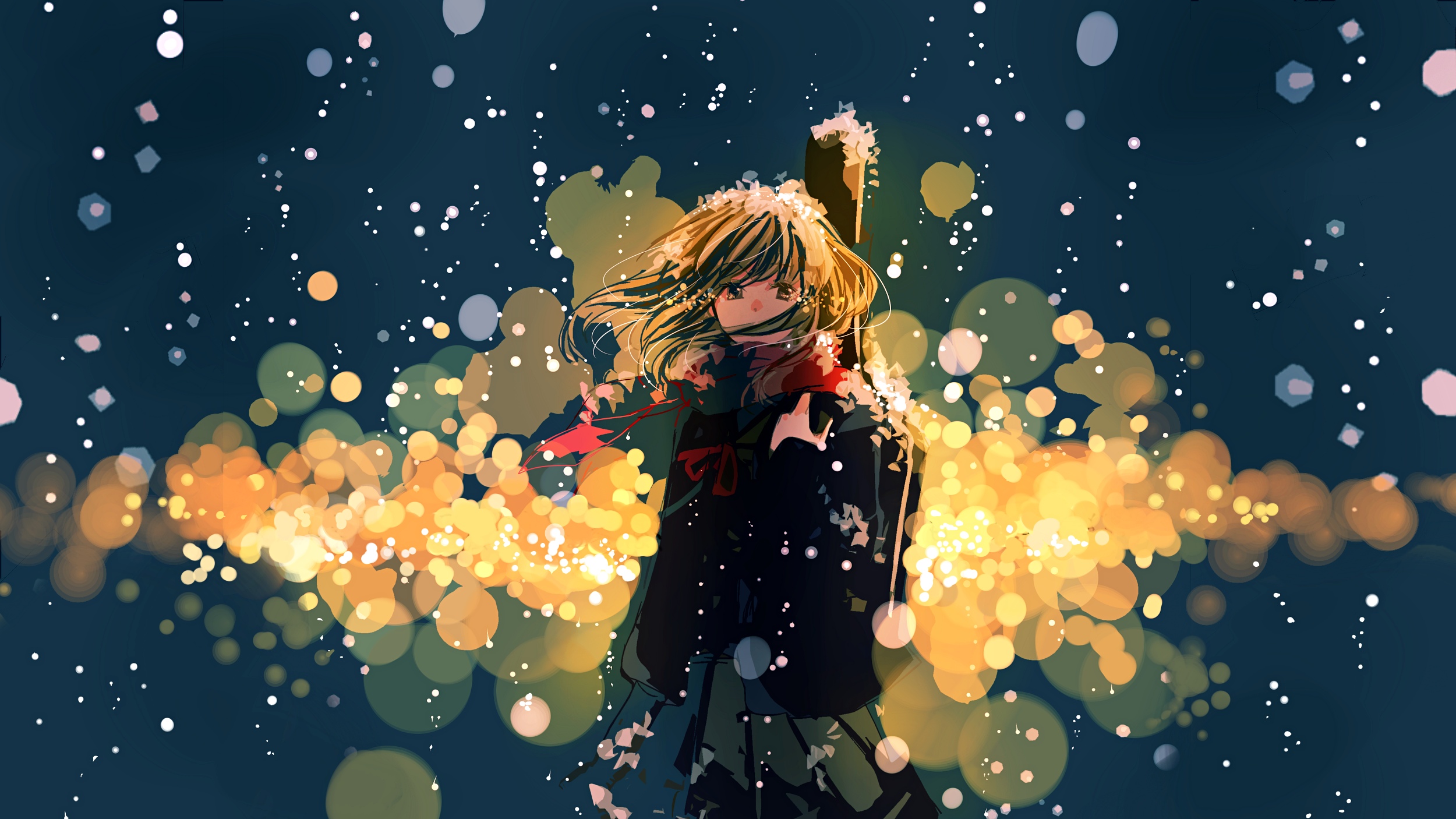 Anime girl in school uniform with a guitar in the snow HD Wallpaper