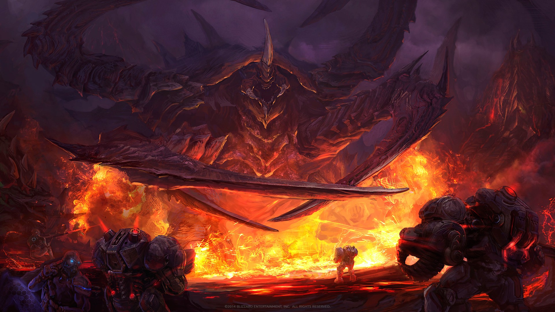 StarCraft II Zerg Overlord and Terran Marines HD Wallpaper
