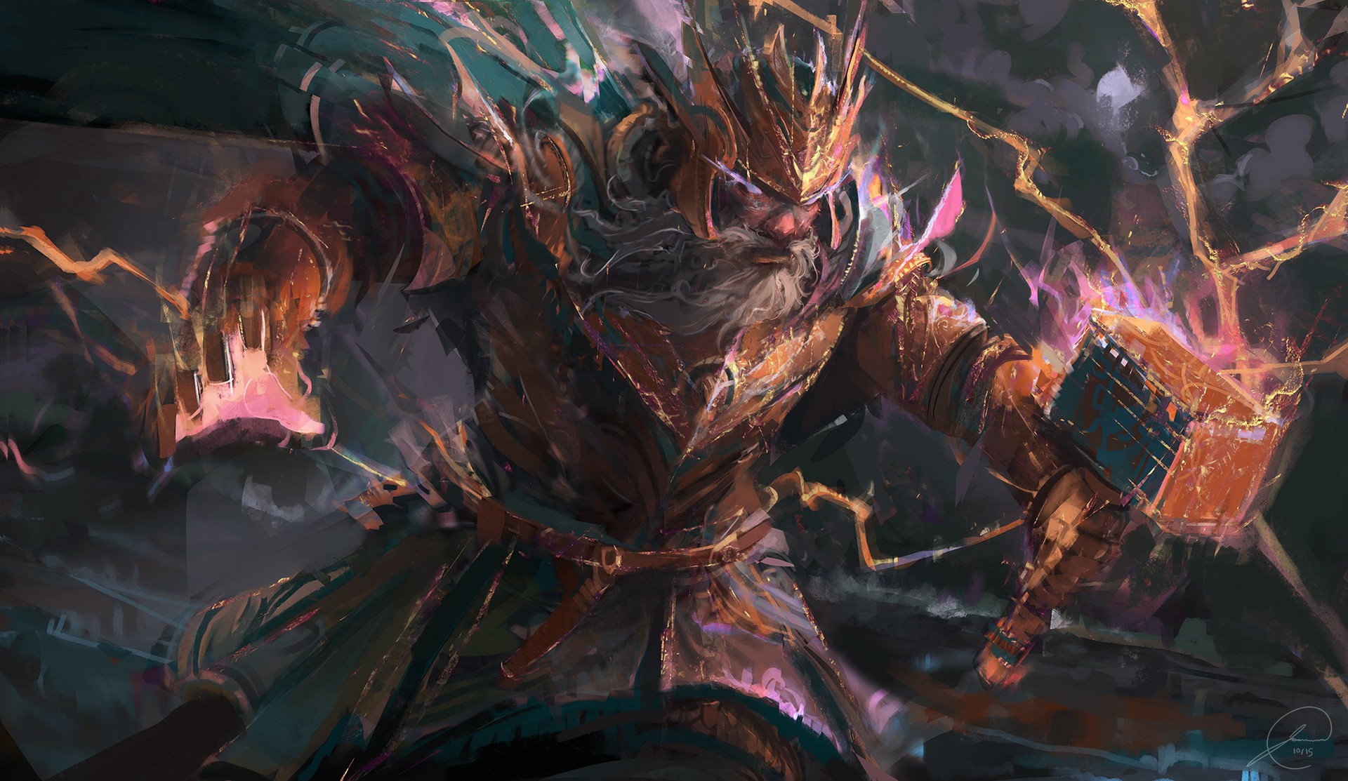 Thor wielding a hammer with lightning HD Wallpaper
