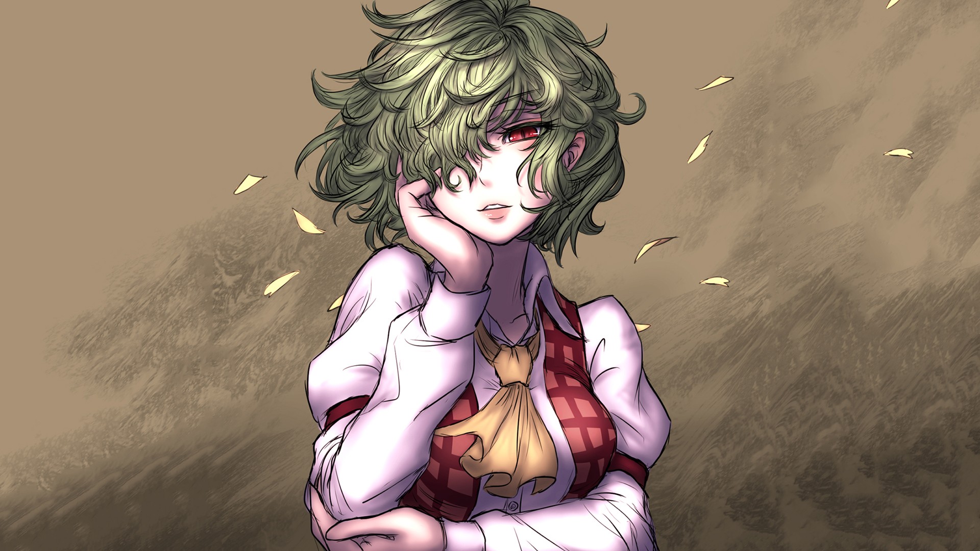 Kazami Yuuka from Touhou with green hair and red eyes HD Wallpaper