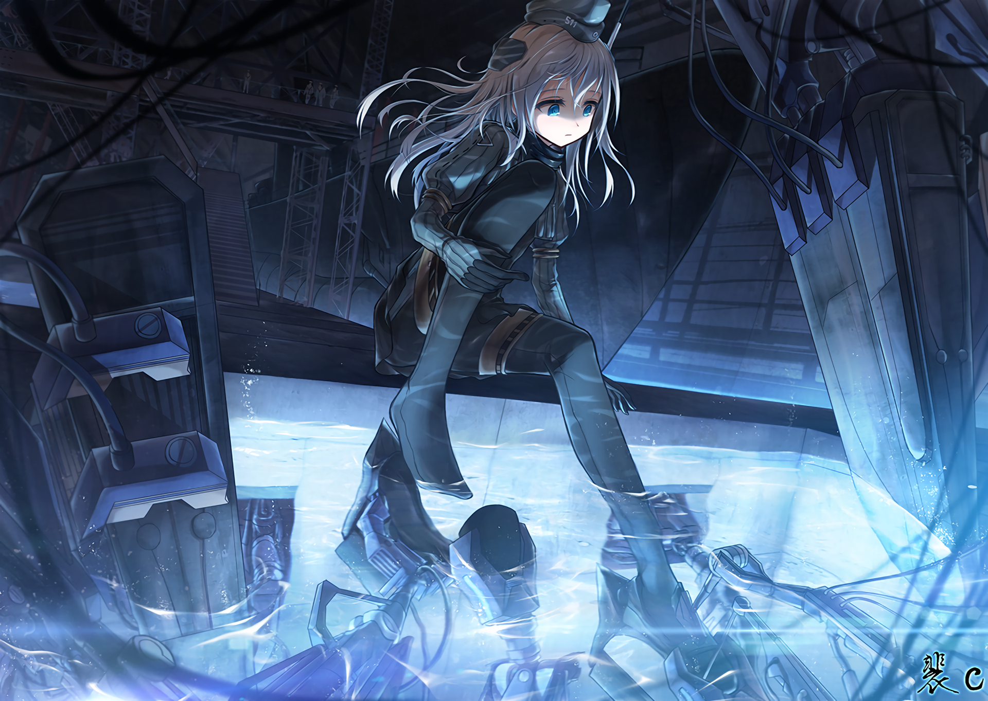 U-511 (KanColle) in a Futuristic Industrial Setting HD Wallpaper