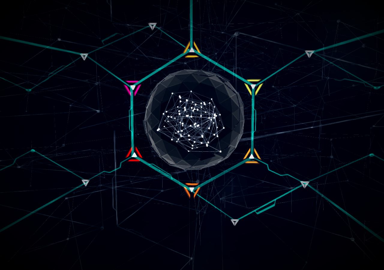 Abstract digital network with a central sphere HD Wallpaper