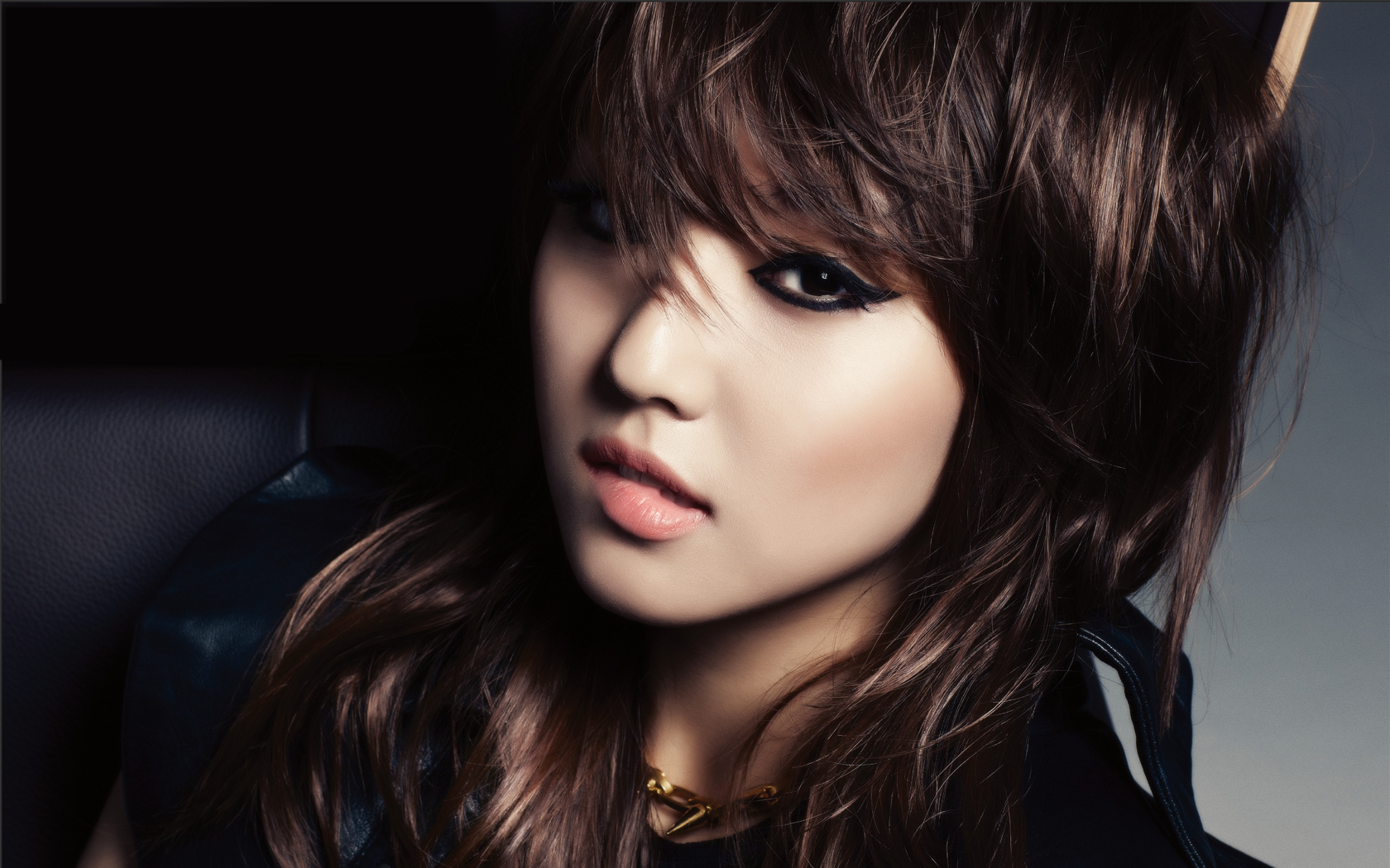 Asian woman with dark hair and makeup HD Wallpaper