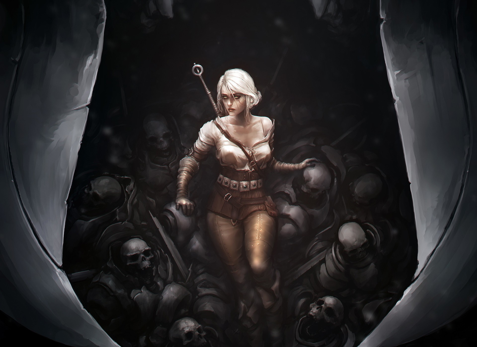 Ciri surrounded by skulls in The Witcher 3 HD Wallpaper