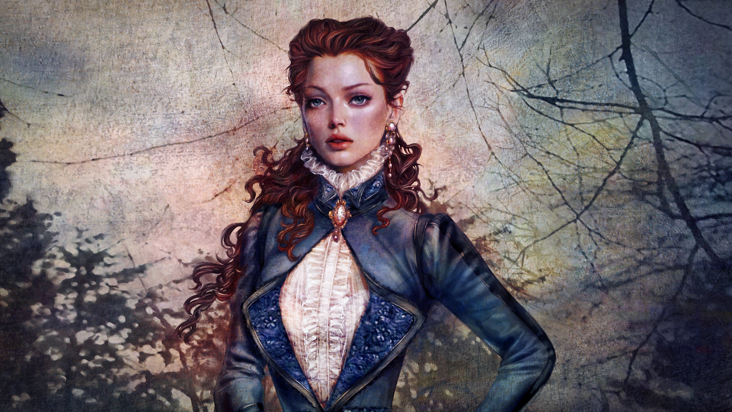 Fantasy art of a woman with red hair HD Wallpaper