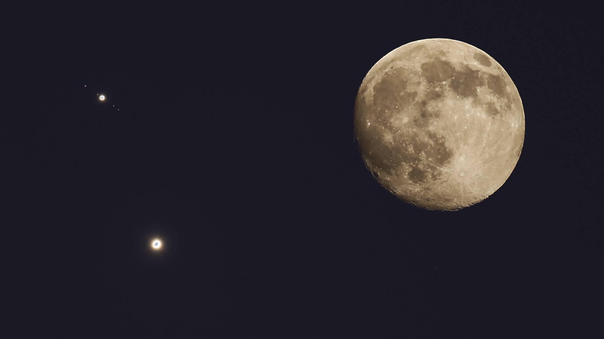 Moon and Jupiter with moons HD Wallpaper