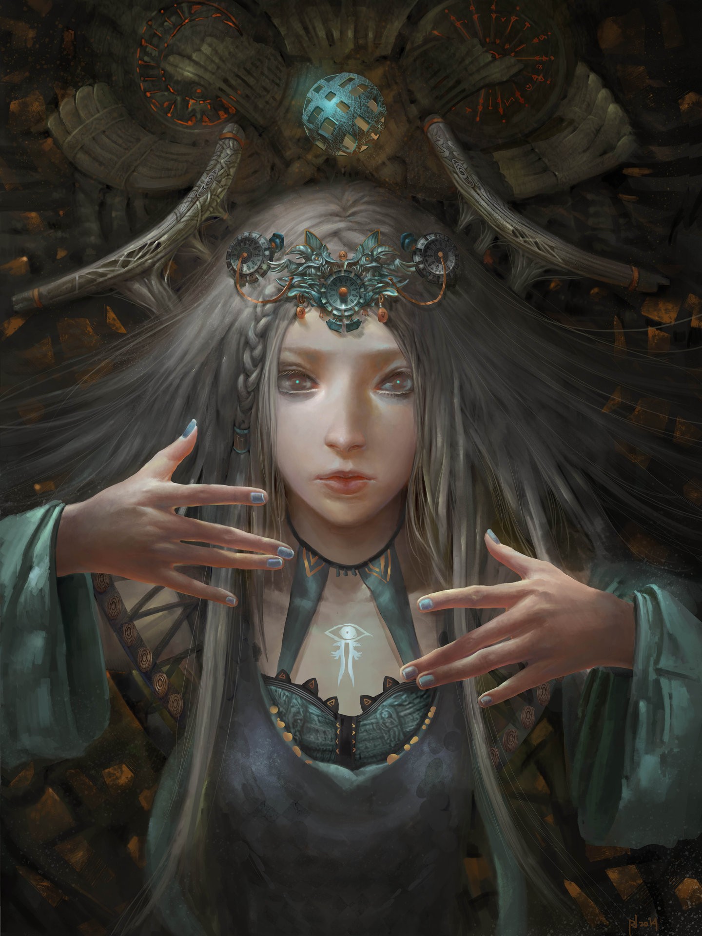 Fantasy art of a woman with a mystical symbol HD Wallpaper