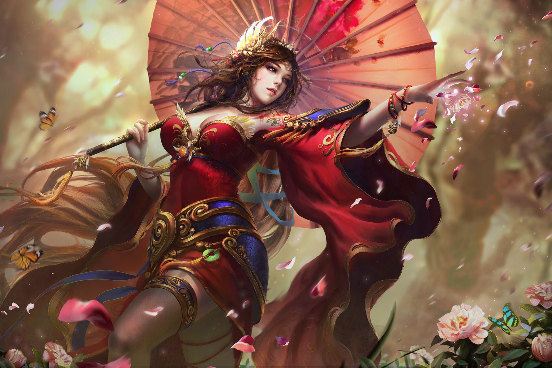 Fantasy art of a woman with an umbrella HD Wallpaper