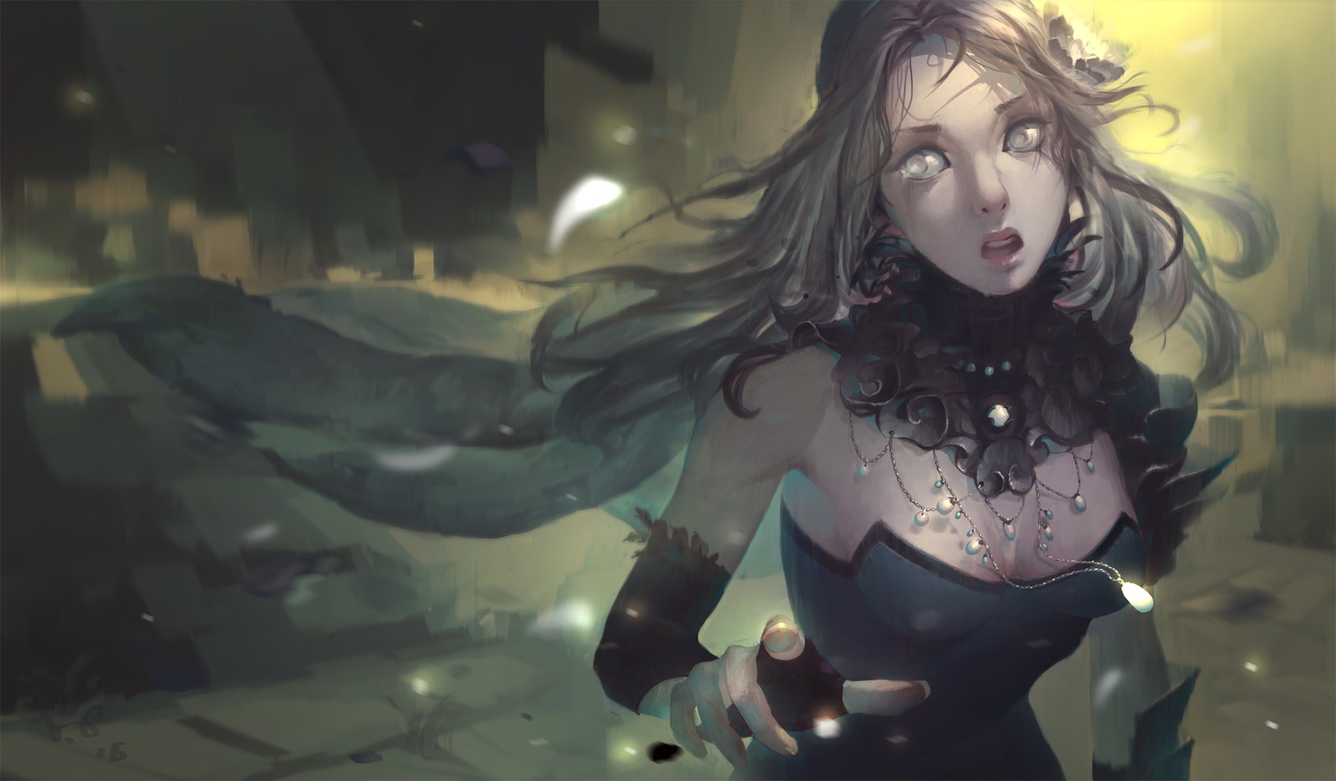 Fantasy art of a woman with white eyes HD Wallpaper