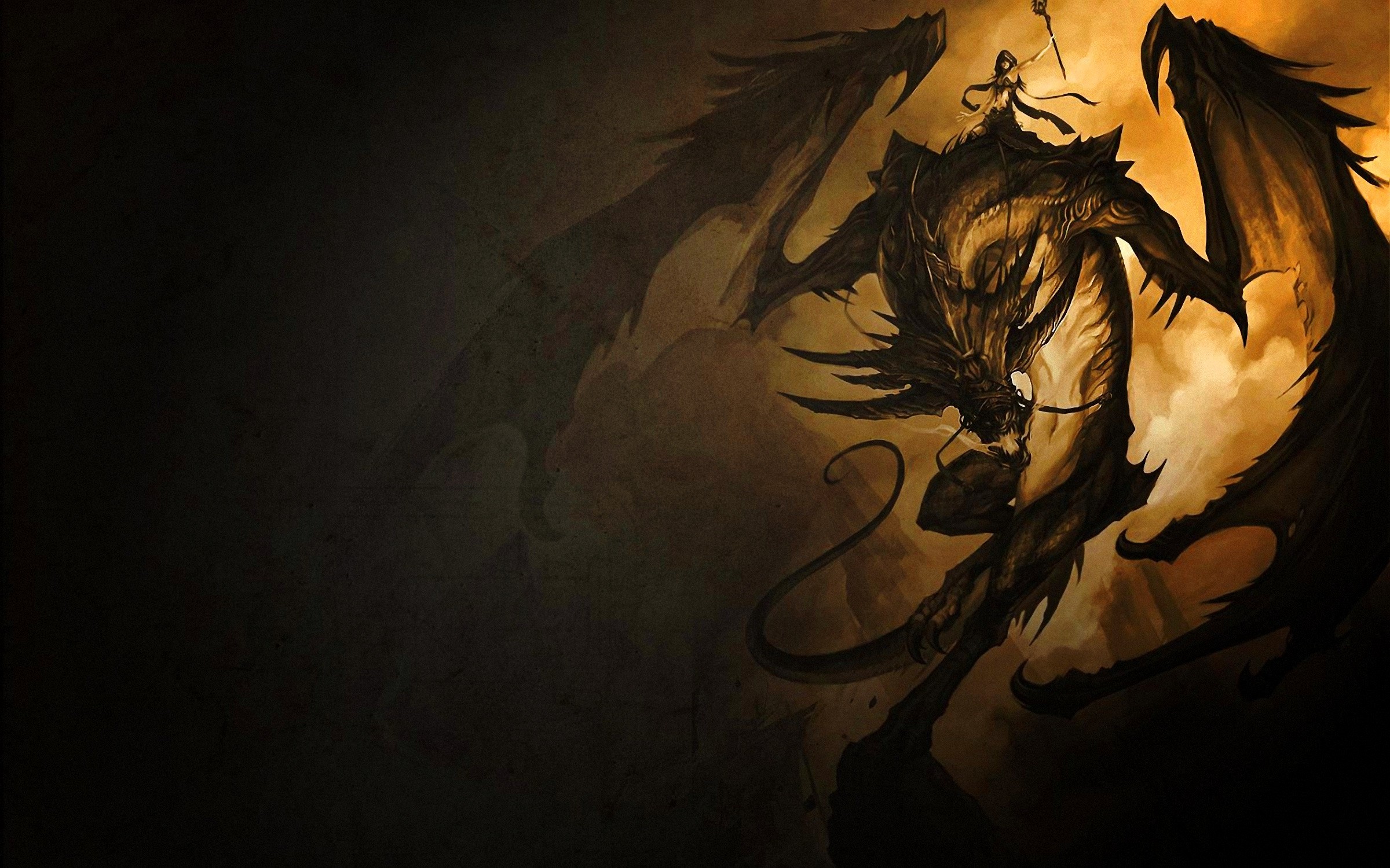 A witch rides a dragon in a fantasy art style HD Wallpaper