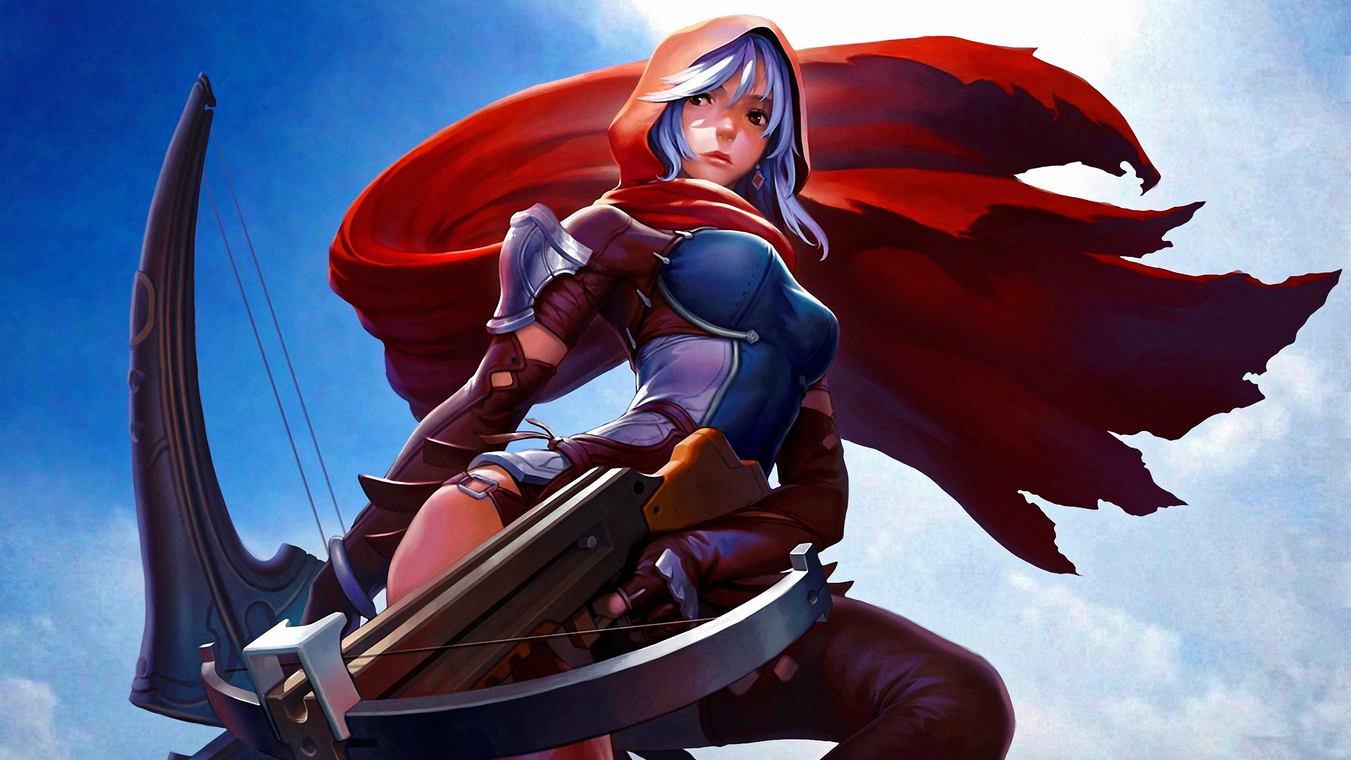 Anime girl with red cape and bow HD Wallpaper