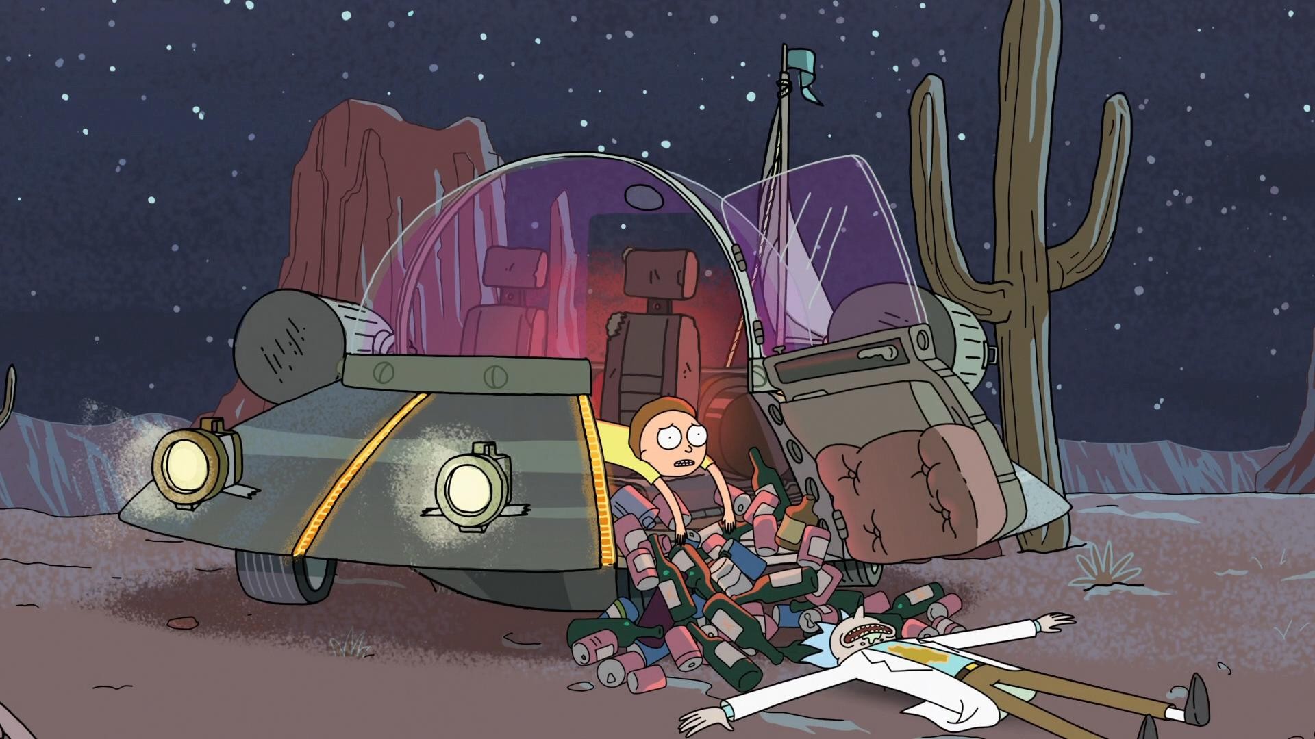 Rick and Morty in a desert at night HD Wallpaper