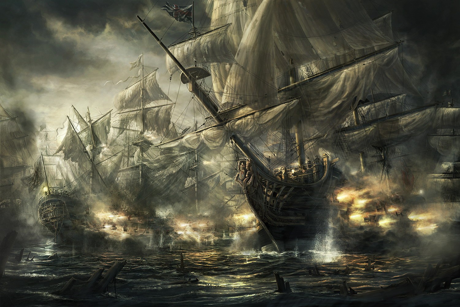 battle, sailing ship HD Wallpaper