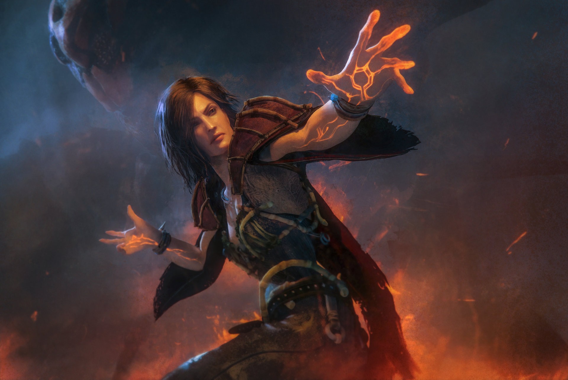 Fantasy art of a woman casting magic HD Wallpaper