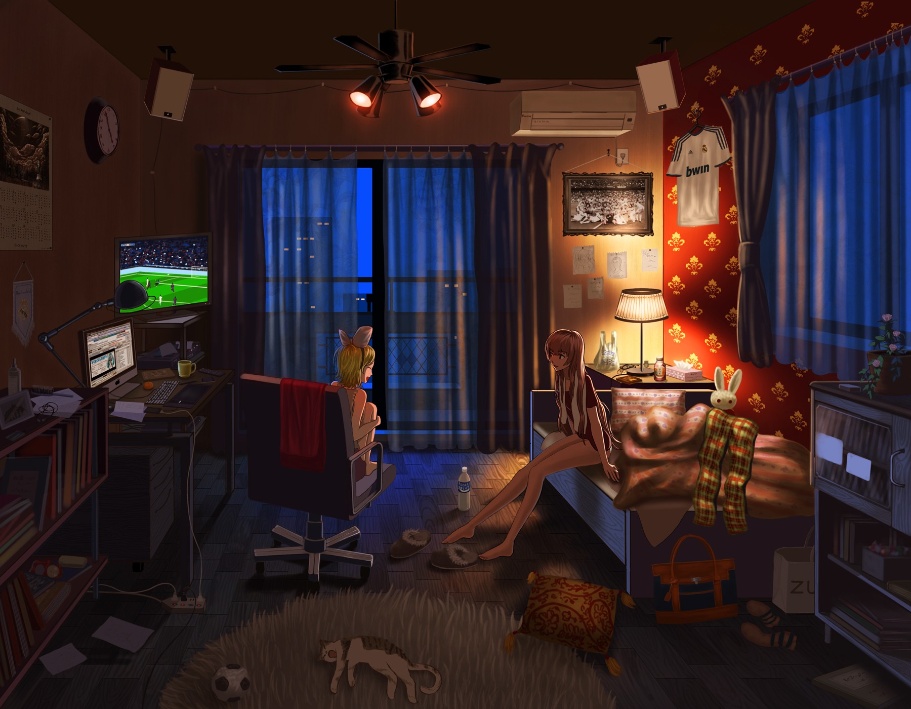 Anime girls in a room watching TV HD Wallpaper