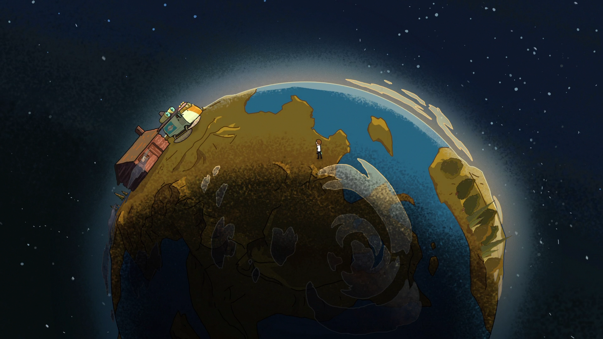 Rick and Morty on a strange planet HD Wallpaper