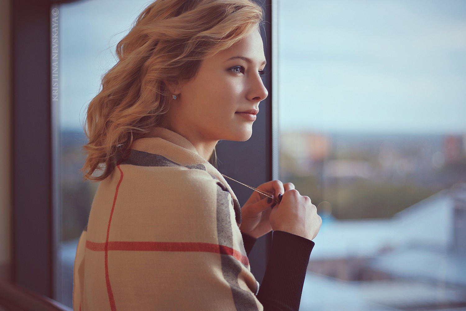 Kristina Nevskaya looking out a window HD Wallpaper