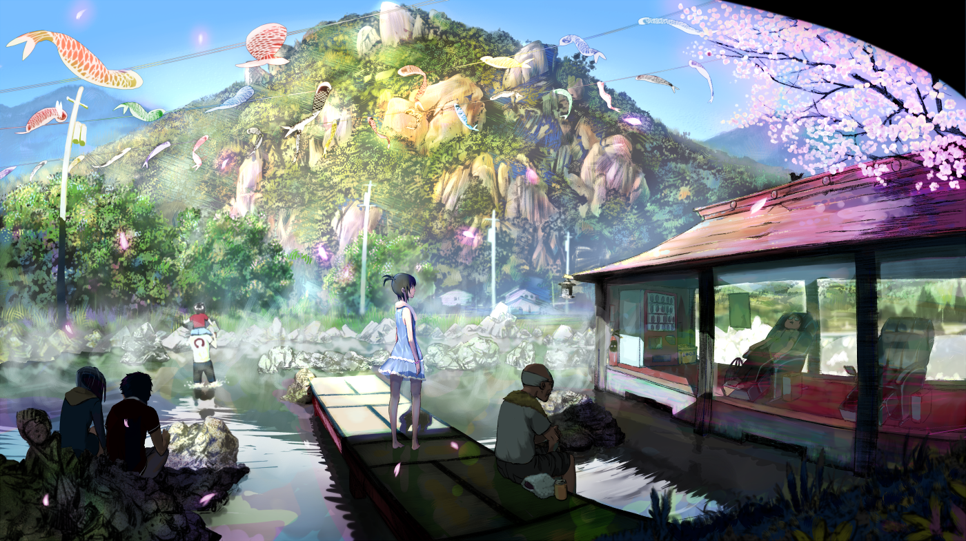 Fantasy art of original characters by a lake HD Wallpaper