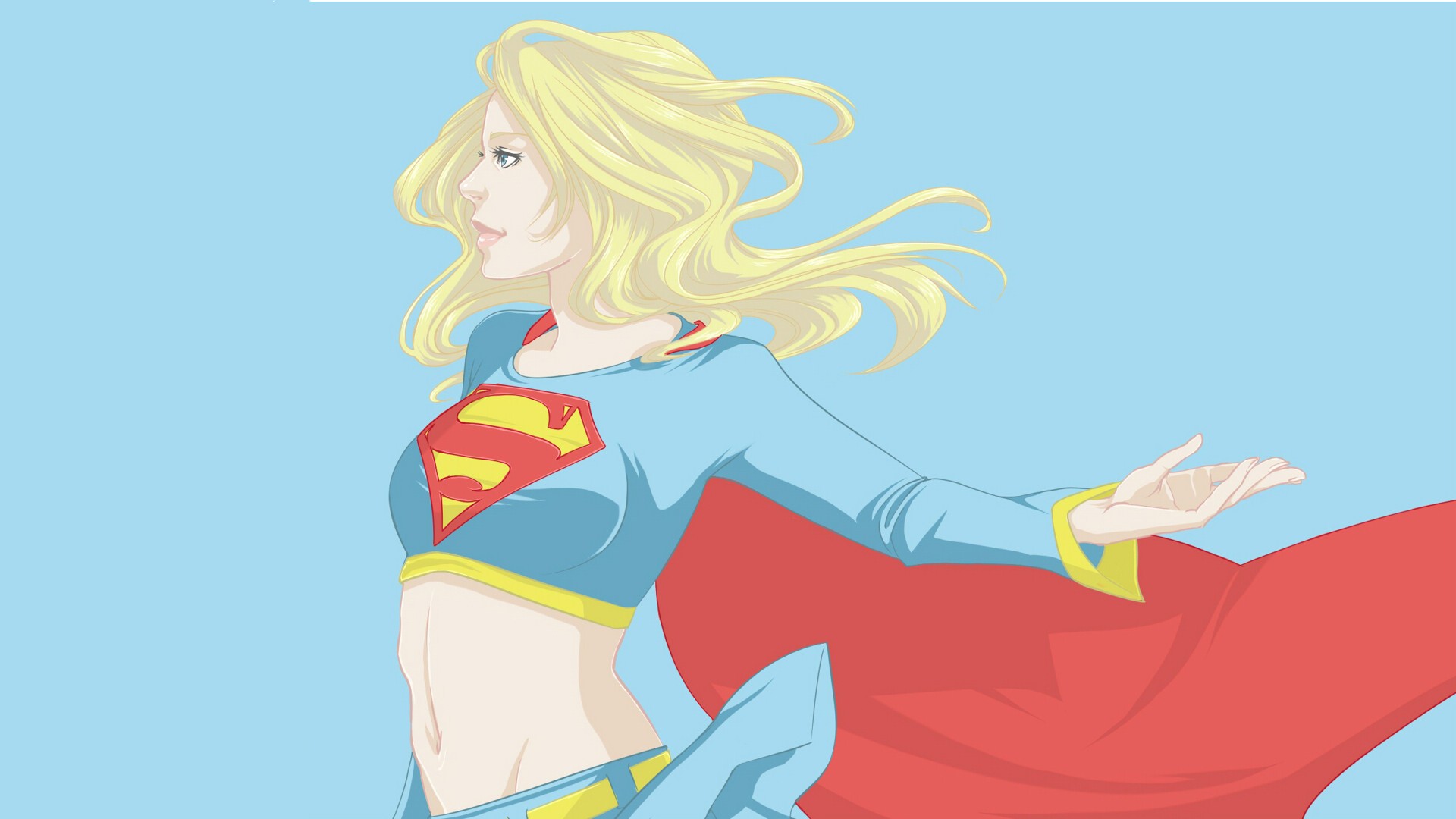 Supergirl artwork with blue sky background HD Wallpaper