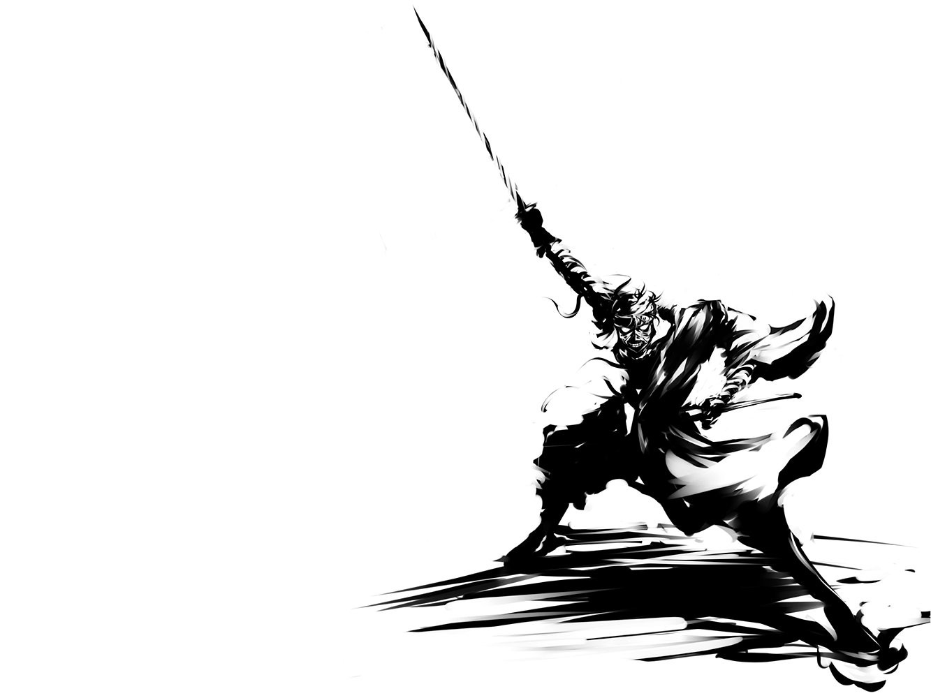 Samurai warrior in dynamic pose with sword HD Wallpaper