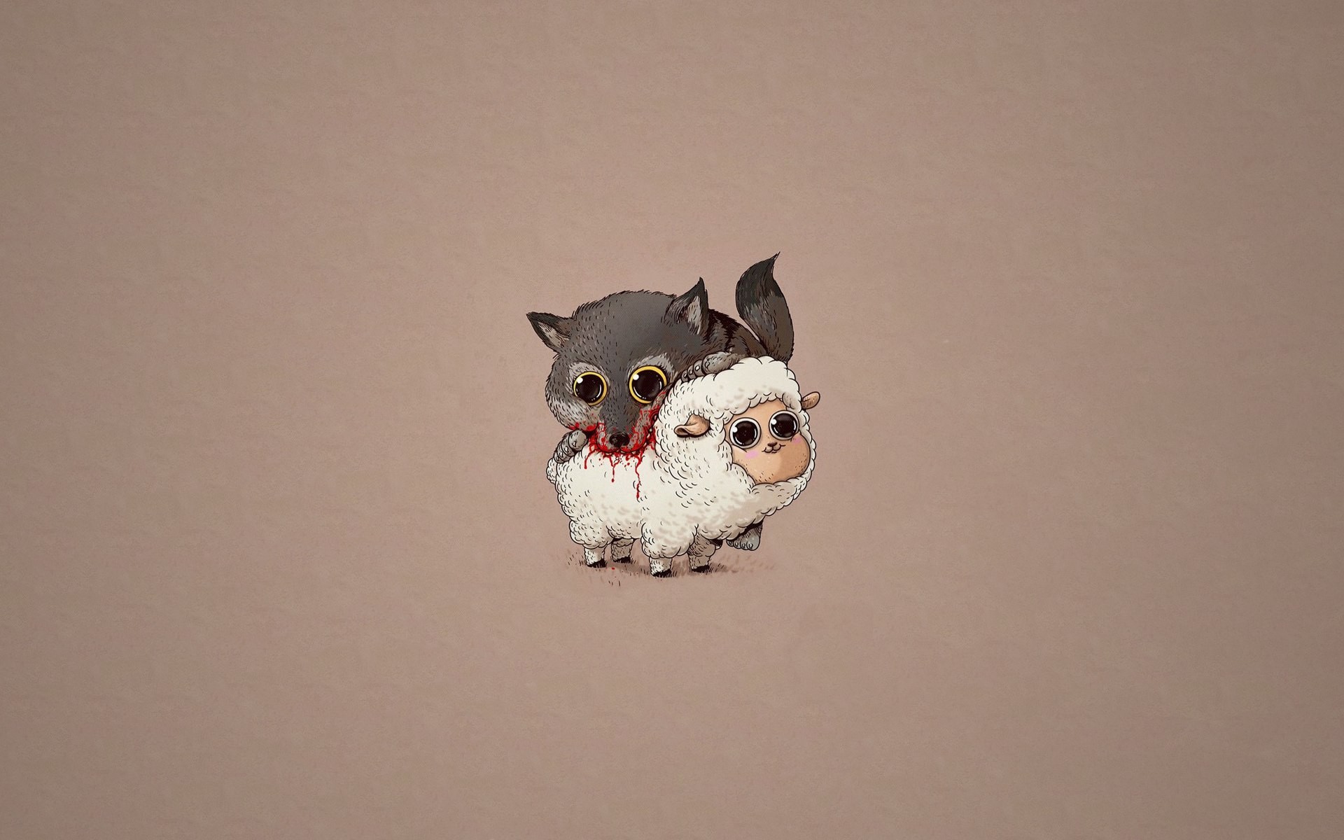 A cartoon wolf biting a cartoon sheep with blood HD Wallpaper