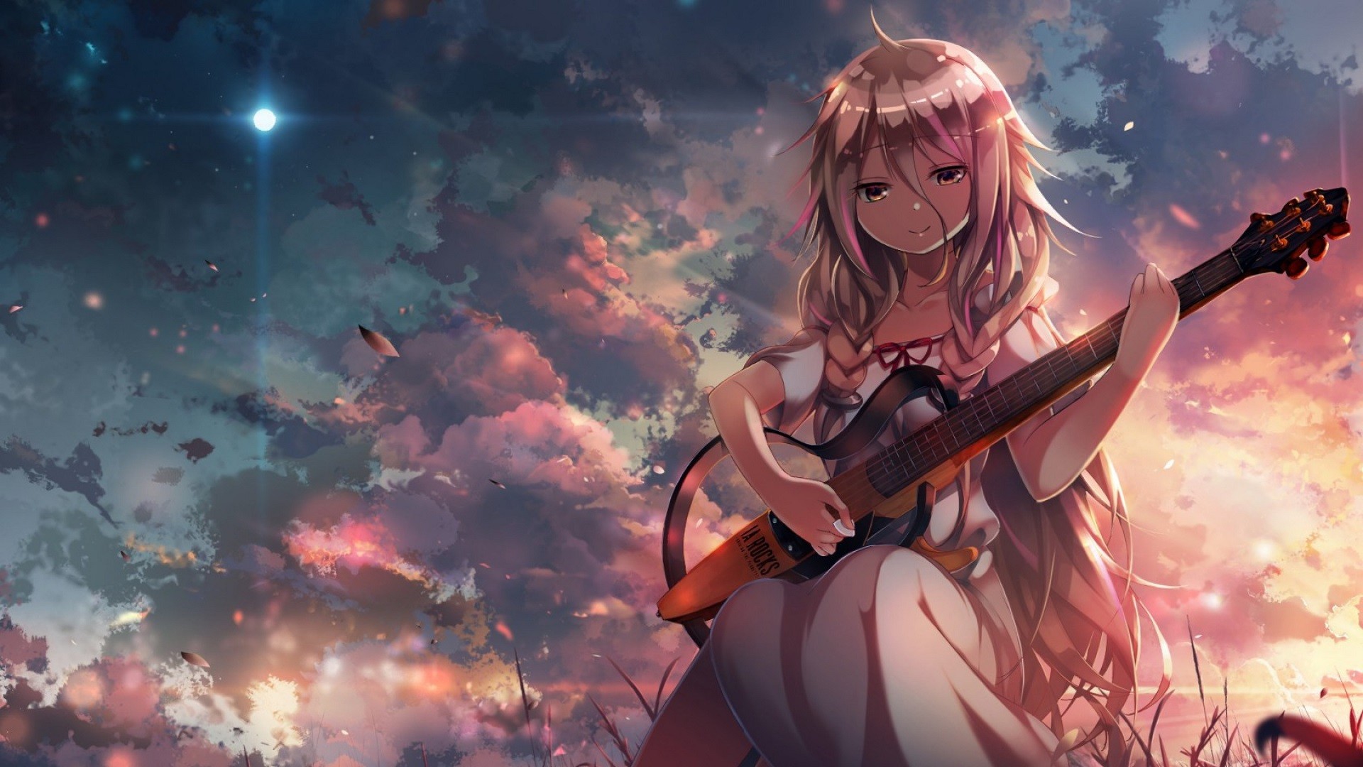 IA Vocaloid playing guitar at sunset HD Wallpaper