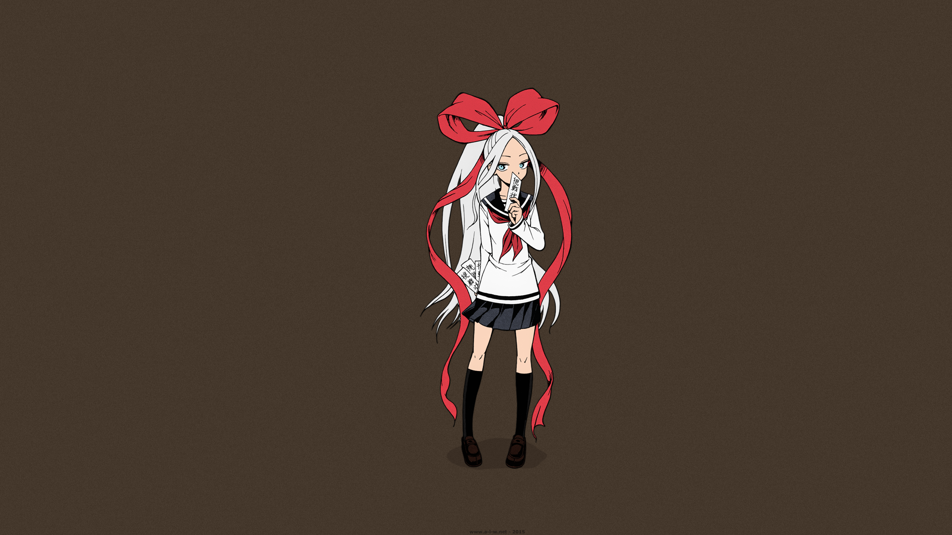Kyoko Fudatsuki with a large red bow and school uniform HD Wallpaper