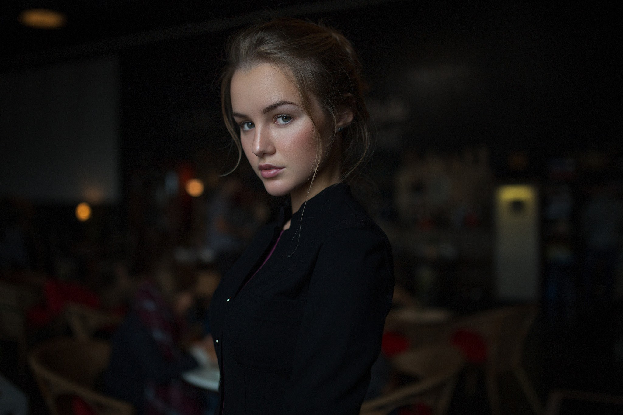 Portrait of Julia Tavrina in a black jacket HD Wallpaper