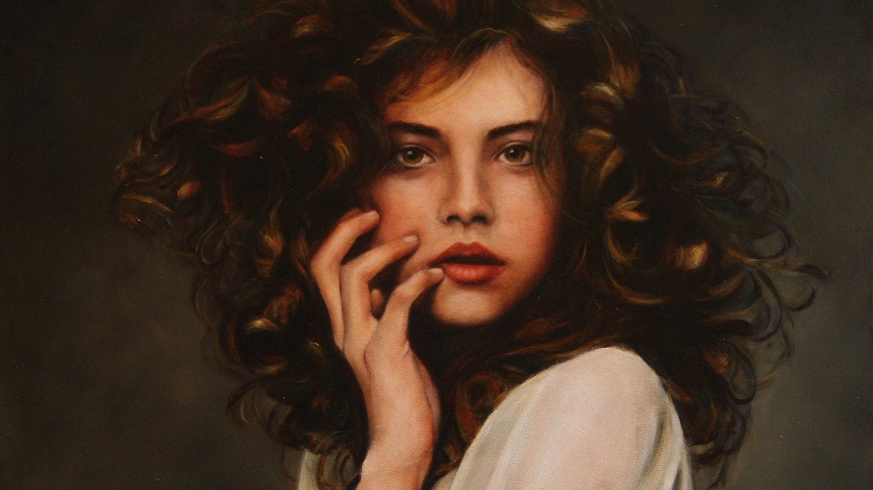Painting of a woman with curly hair HD Wallpaper