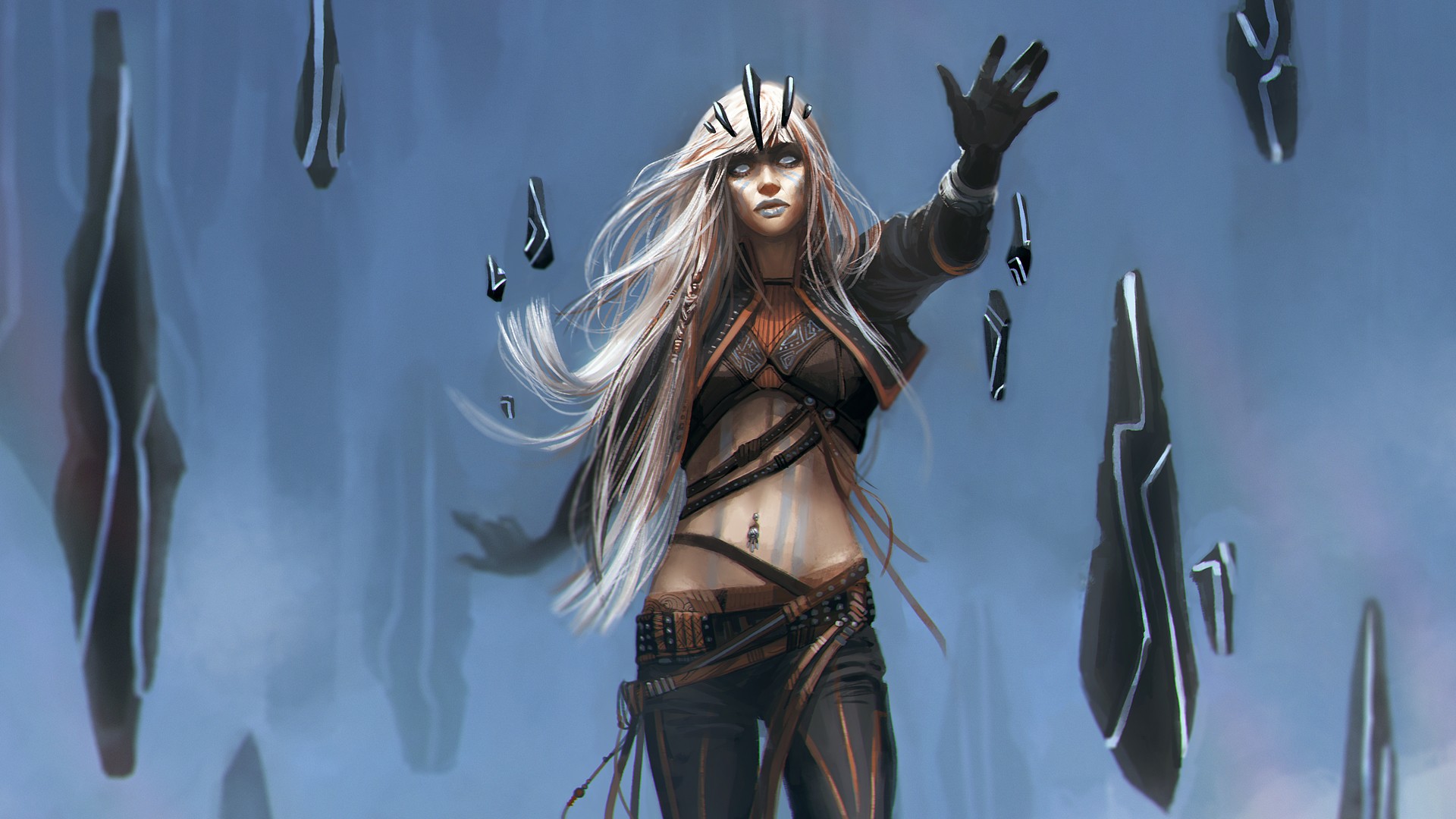 Fantasy art of a woman with white hair HD Wallpaper